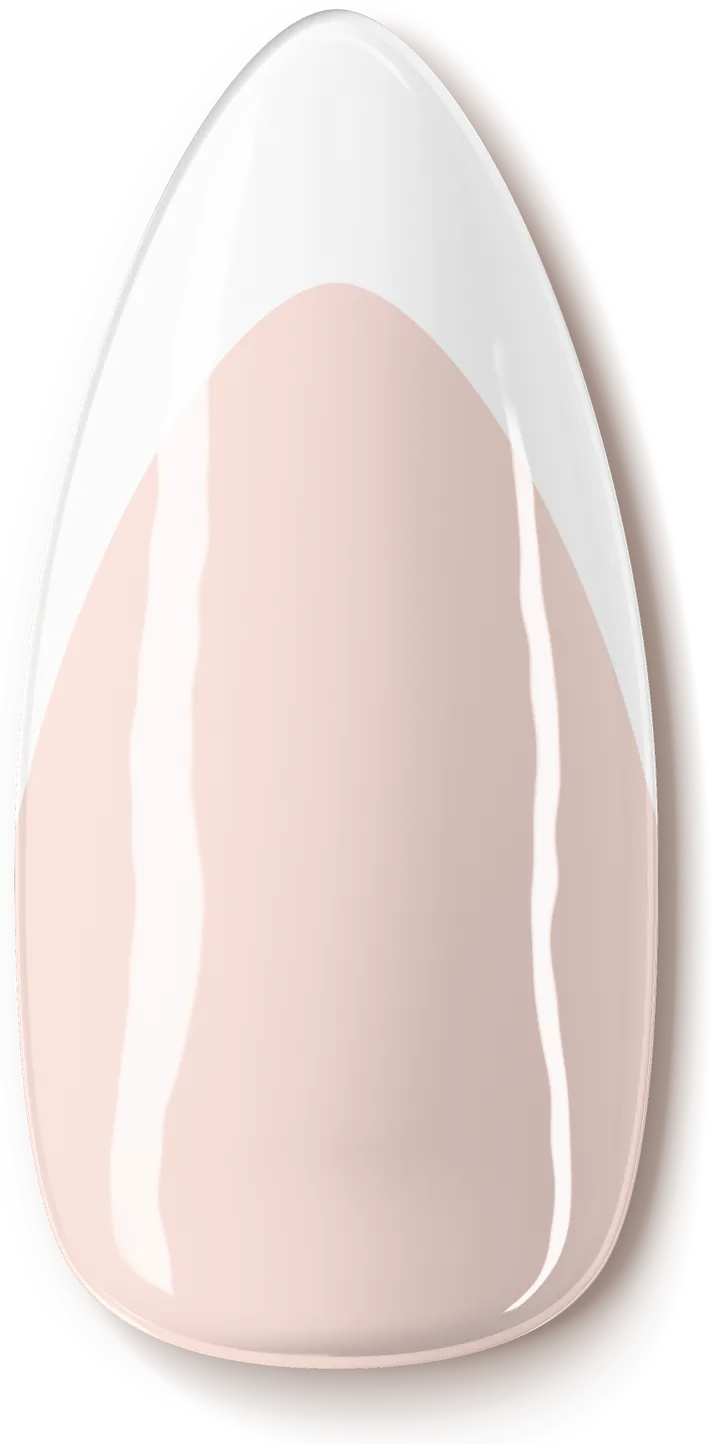 Illustration of the Classic French nail art design: the classic French manicure look: a crisp white tip on a sheer pink base.