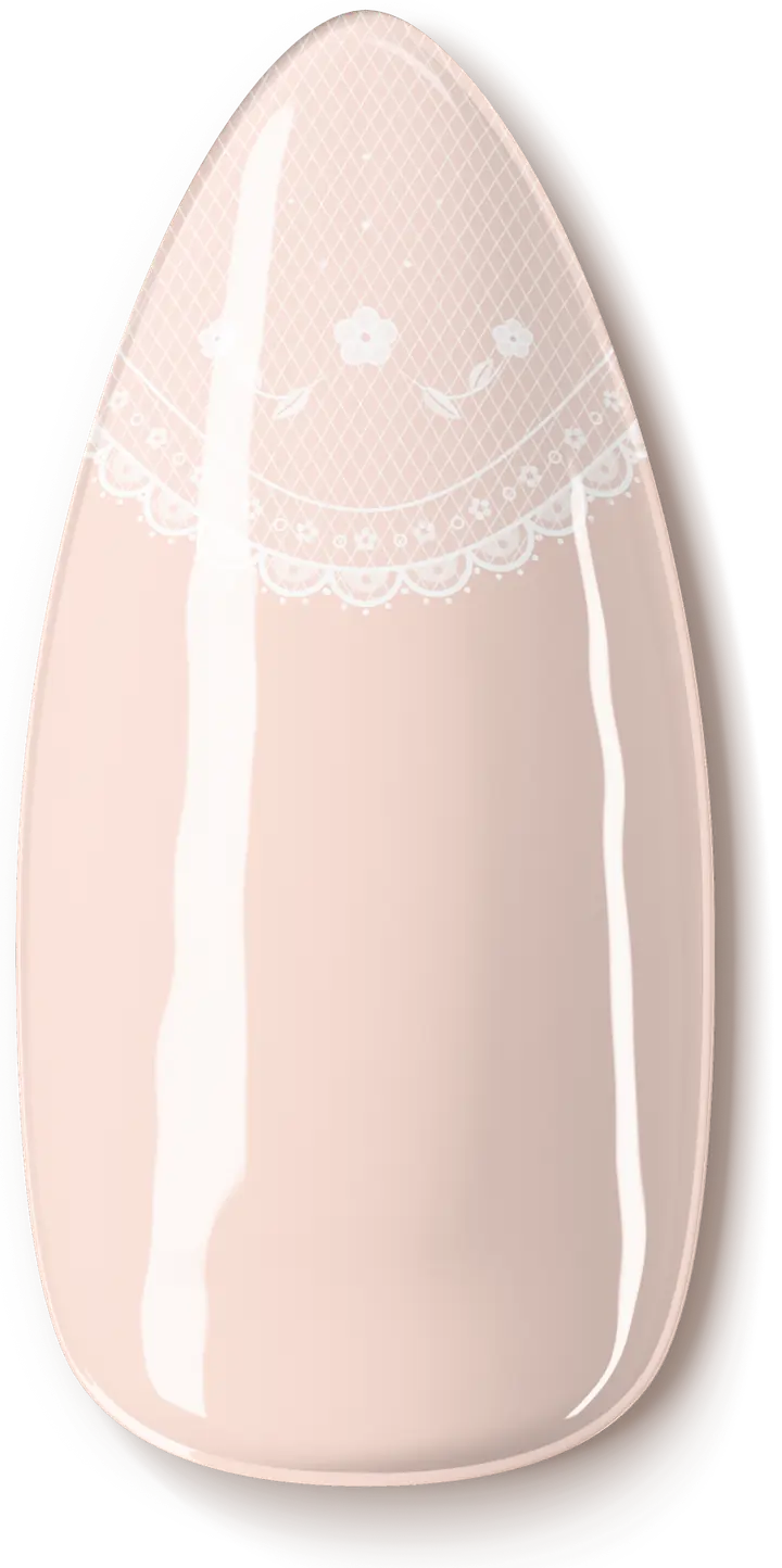 Illustration of the Lace nail art design: white lace scallops at the tip over a sheer nude base.