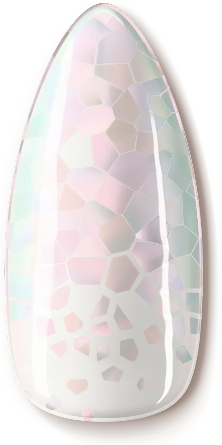 Illustration of the Mother of Pearl nail art design: iridescent shell flakes set into a milky base.