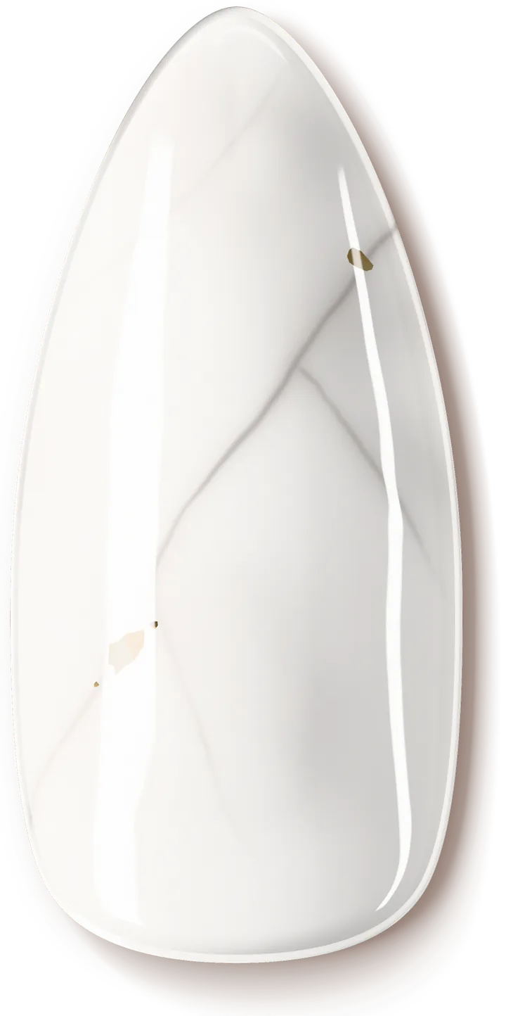 Illustration of the Soft Marble nail art design: white marble with fine grey veins and a touch of gold leaf.