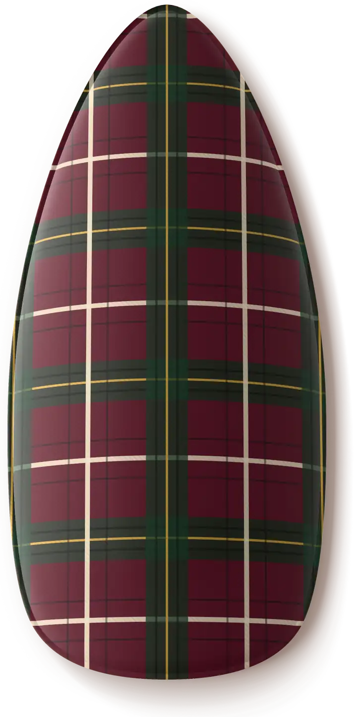 Illustration of the Tartan nail art design: autumn tartan in burgundy, forest green and cream.