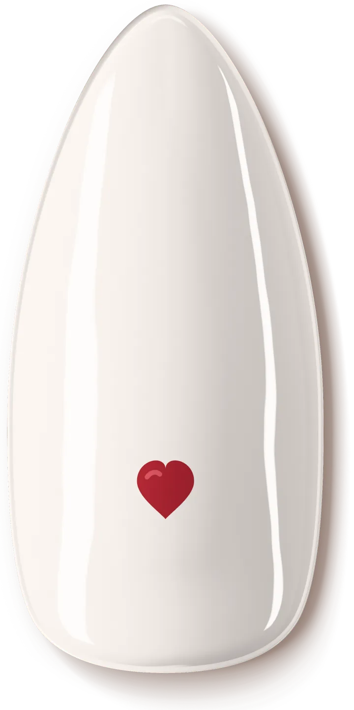 Illustration of the Tiny Heart nail art design: one small painted red heart on milky white.