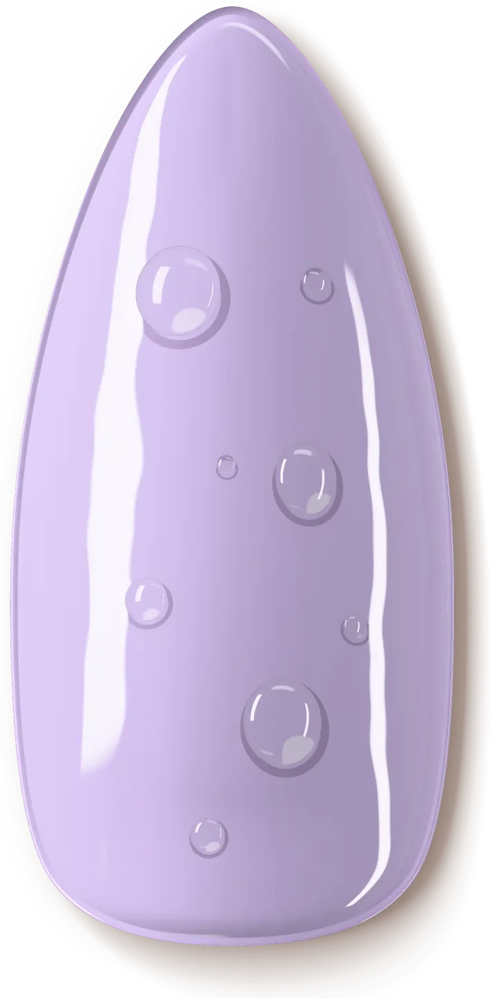 Illustration of the Water Droplets nail art design: clear 3D droplets on a lilac jelly.