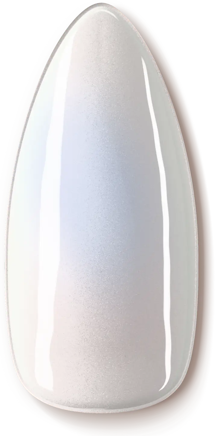 Illustration of a nail design: pearly white with a soft blue shimmer