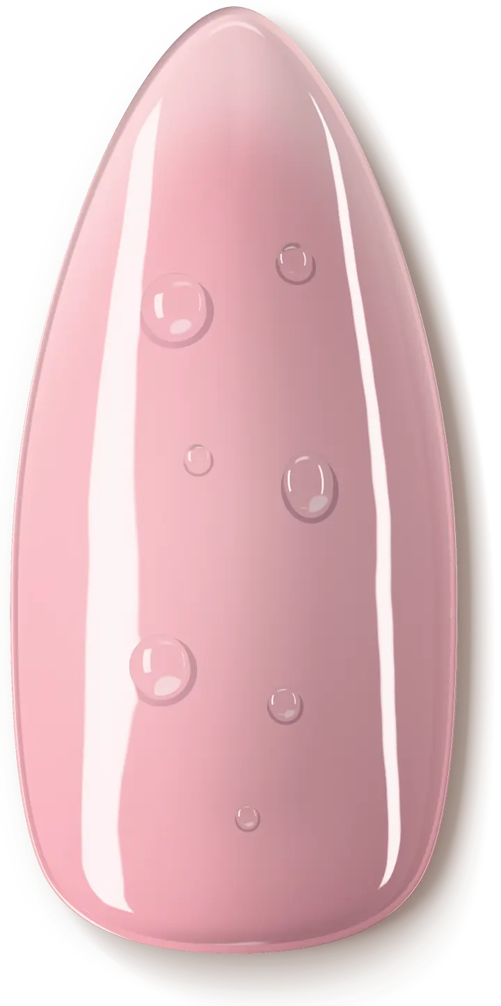 Illustration of a nail design: glossy pale pink with clear raised droplets